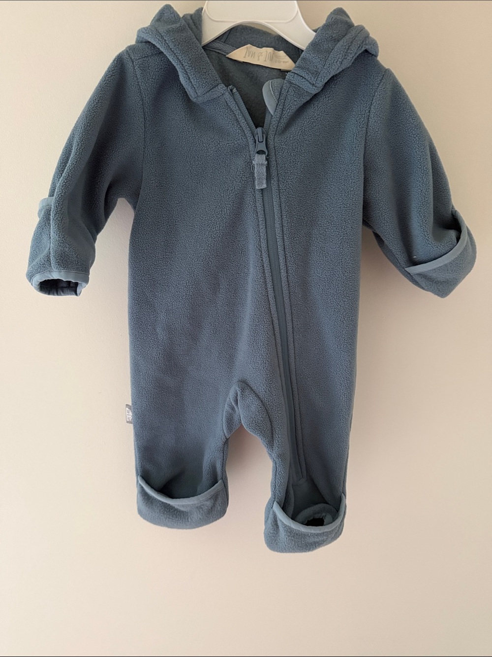 Jan and Jul Slate Blue Hooded Fleece One-Piece Footie